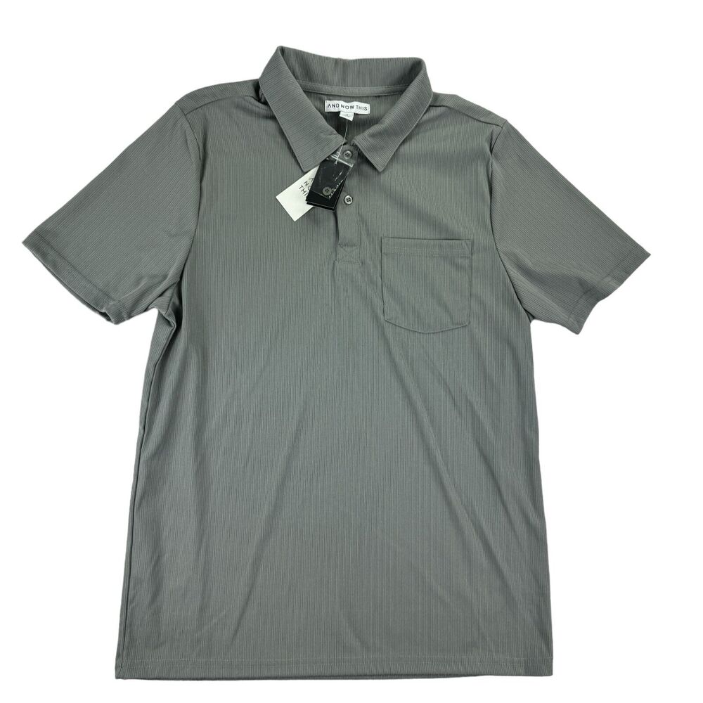 And Now This Mens Textured Short Sleeve Polo Shirt Charcoal Gray S